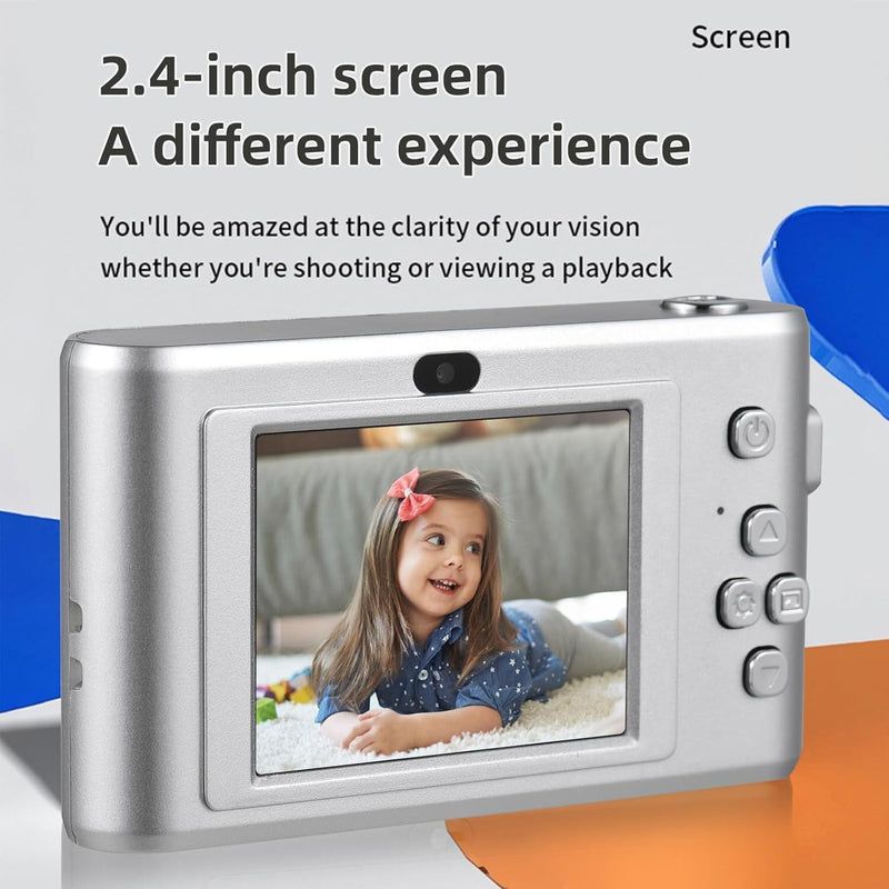 4K Digital Camera, FHD 1080P Kids Camera, 50MP Point and Shoot Camera with 16X Zoom Anti Shake, Compact Portable Small Camera for Girls Boys Teen Student with 32GB Micro SD Card, 1x Batteries Silver