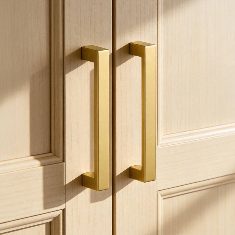 homdiy 6 Pack 10-1/16 Inch Gold Handles for Cabinets Kitchen Cabinet Handles Brushed Brass Cabinet Pulls Gold Hardware for Cabinets Stainless Steel Modern Hardware 10-1/16inch(256mm) Hole Center
