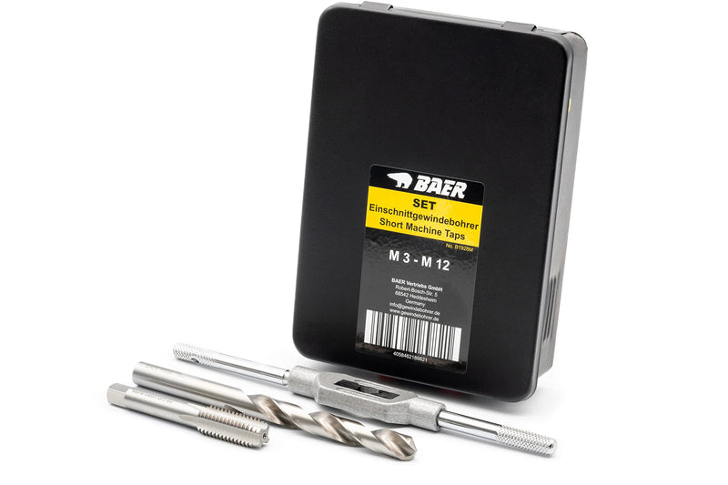 BAER tap set HSSG: single-cut tap, core hole drill, tap wrench: M 3-12 - tap set - drill set - thread cutting - thread cutting set