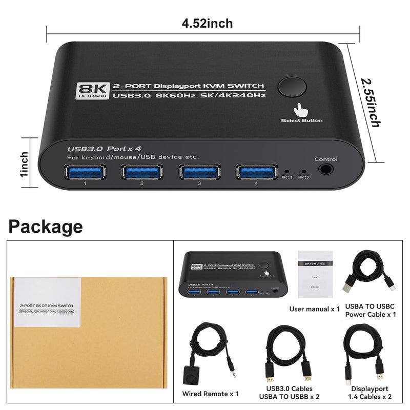 Kvm Switch displayport 1 Monitors 2 Computers 240hz 2 Port kvm Switches displayport 165hz PC Switch 1 Monitor 2 Computers dp 1440p 120hz 144hz 165hz 240hz DP 2*1