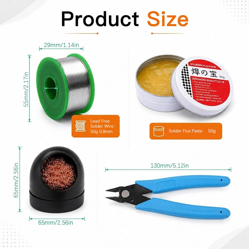 Soldering Wire, Flux Soldering, Soldering Tip Cleaner and Micro Side Cutter, 4-Piece Soldering Accessories Set with Lead-Free Solder Wire for Electronics Repair, DIY Work and DIY