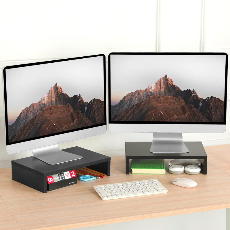 TEAMIX 2 Pack Black Monitor Stand Riser and 1 Pack 20 inch Black Monitor Stand Riser for Computer Desk Home Office Organization.