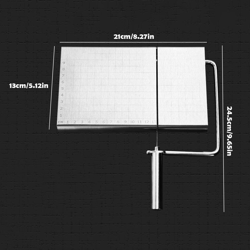 Cheese Slicer with Cutting Board and Measuring Grid, Adjustable Stainless Steel Wire Cheese Cutter for Block Cheese, Includes 5 Replacement Wires, Easy to Clean and Use