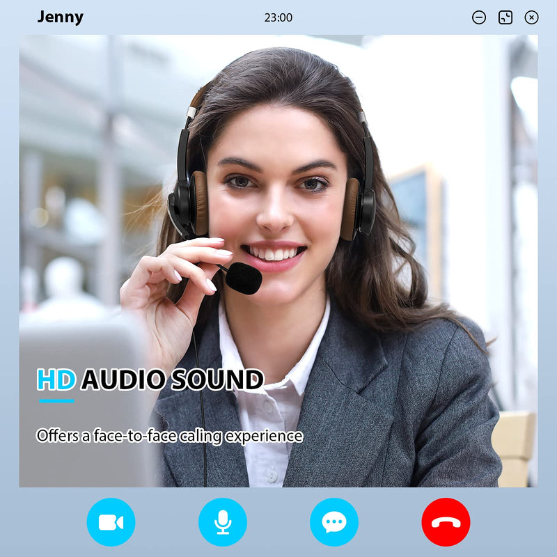 Arama USB Headset with Microphone Noise Cancelling & in-line Call Controls, Ultra Comfort 3.5mm Wired Headset for Cell Phone, Computer Headset with Mute for PC Laptop Skype Webinar Home Office Brown