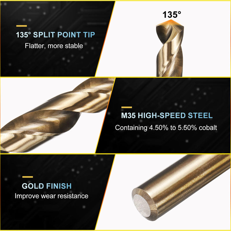 PATIKIL 17/32" Drill Bit, M35 Cobalt 5% High-Speed Steel Jobber Straight Shank 135° Gold Finish for Stainless Steel Hard Metal - 3 Pack 17/32"