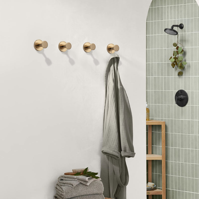TUNNY 5 Pack Round Towel Hooks-Champagne Gold Modern Coat Hooks Shower Towel Hooks for Bathroom Kitchen Home Storage Champagne Gold