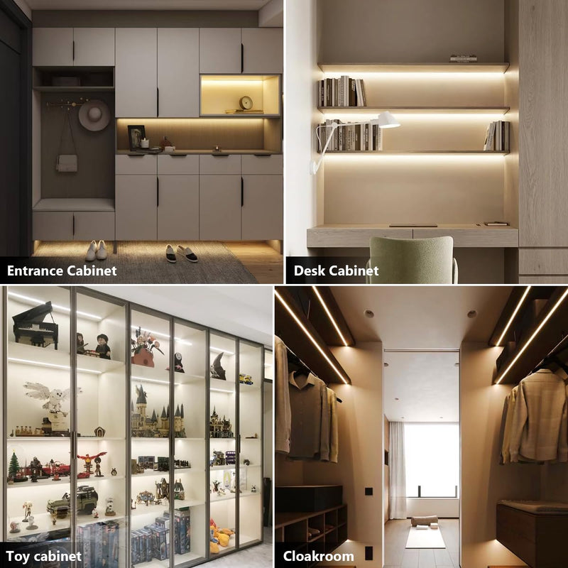 AIMENGTE Cabinet Light, LED Strip Lights, 6-in-1 12V COB Under Cabinet Lighting with Penetrable Touch Dimming, Energy-Efficient, for Wine Cabinets, Shoe Racks, Wardrobes, Kitchen Cabinets Cold white 6500K 3.3ft