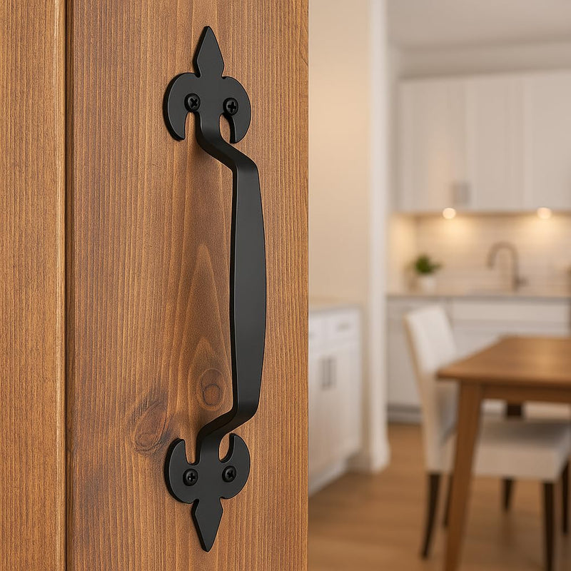 2-Pack 11 Inch Fleur Barn Door Handle - Black Cast Iron Pull for Sliding Doors, Gates, Sheds, Fences, Closets - Indoor Outdoor Farmhouse Hardware 11" - 2 Pack