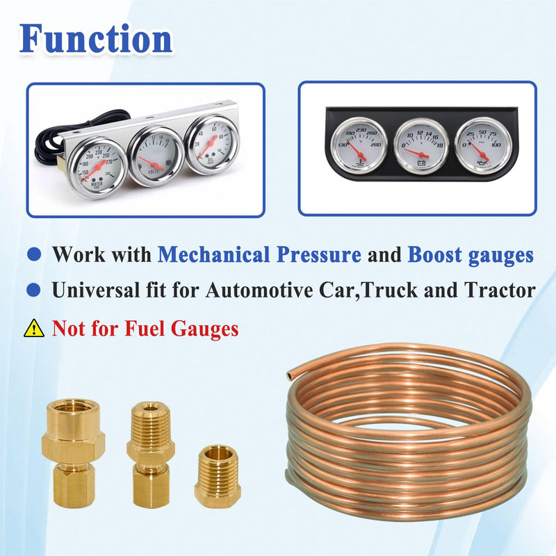 72'' Oil Pressure Gauge Tubing Kit, Set of Copper Tube and Threaded Parts, Universal Fit