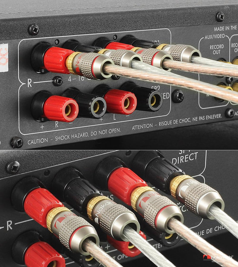 Nakamichi FanLock Excel Series 24k Gold Plated Banana Plug 10 AWG - 18 AWG Gauge Size 4mm for Speakers Amplifier Hi-Fi Stereo Home Theatre Radio Audio Wire Cable Quick Connector, 16 Pcs (8-Pairs) 16 Pcs (8-Pairs)