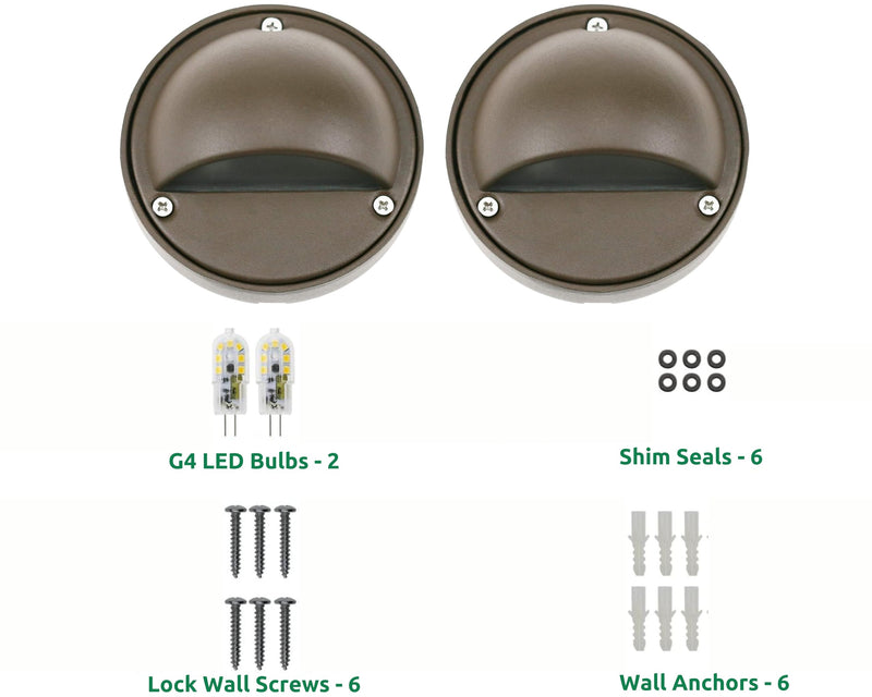 Lumina Lighting® 2W LED Deck Lights (2 Pack) | Low Voltage Landscape Lighting Waterproof - 12V 3000K Outdoor Patio Step Deck Lighting | Replaceable G4 LED Bulb Included (Bronze)