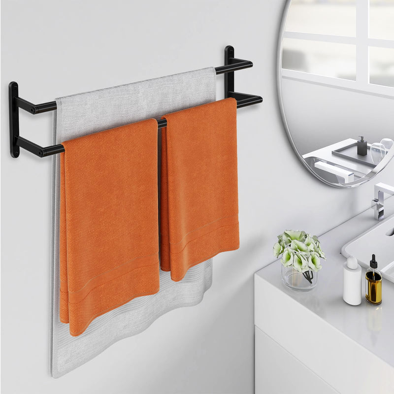 Double Towel Bar, 24Inch Towel Rack for Bathroom, Stainless Steel Double Bath Towel Bar, Wall Mounted Towel Holder, Double Towel Rod Towel Rail Hanger for Wall, Kitchen (Matte Black) Black-24inch-b