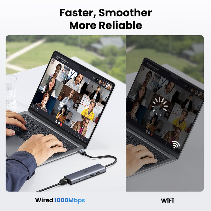 UGREEN USB to Ethernet Adapter, 5 in 1 USB Hub with Ethernet with 2* USB-C 3.2 (10Gbps) + 1*USB-A 3.2/1*USB-A 2.0/Gigabit RJ45, Network LAN Internet Dongle Compatible for Laptop, MacBook Pro/Air, XPS