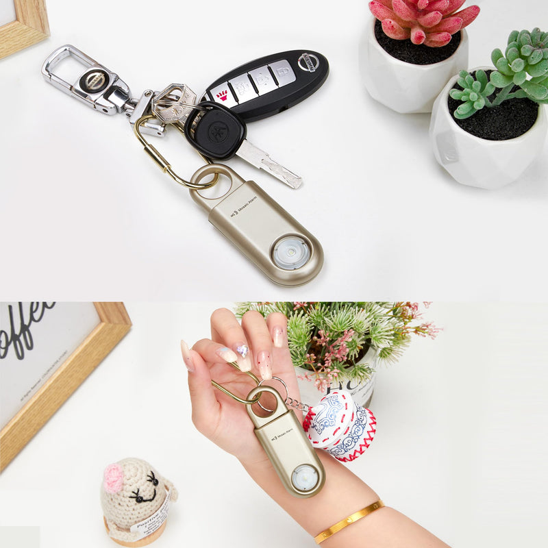 130dB Personal Safety Alarm Strobe Light. Loud Sound Keychain Siren with Carabiner for Women, School Children, Night Runners, Hiking. Bear Alarm Deterrent. SOS Emergency Self Defense Alerts. Glod Gold
