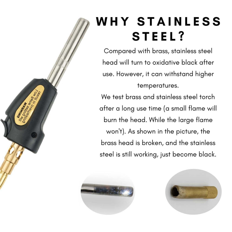 Self-Ignition Stainless Steel Head MAPP Gas Torch 360° Swivel For Soldering, brazing