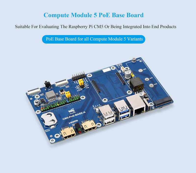 Compute Module 5 PoE Base Board, CM5 IO Board with PoE Feature, Support POE and Type C Power Supply/M.2 NVMe Solid State Drive 2280 2260 2242 2230, Onboard MIPI/M.2/HDMI/USB/ETH/TF Card Slot