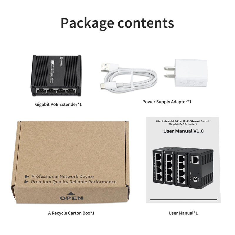Mini Gigabit PoE Extender, IEEE802.3af/at/bt Network PoE Switch Signal Extender, 10/100/1000Mbps, Support PoE Network Extension 100m(328ft), Plug and Play, for Security Systems IP Camera