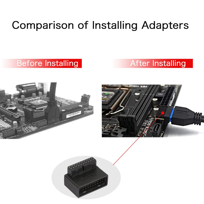 USB 3.0 90 Degree Motherboard Adapter 19 Pin/20 Pin Male to Female Extension Adapter L Turn Right Angle Socket for Desktop Motherboard (Down Angle PH19B)