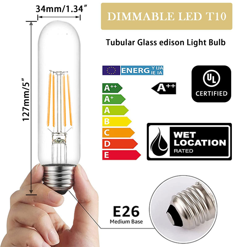 Edison Bulbs, E26 Led Bulb 6W Dimmable, 5 Inch 2700K Soft White T10 Light Bulbs Equal 80 Watt, UL-Cert Vintage Antique Tubular Bulbs 800LM for Bathroom Vanity Light Wall Sconces - 9Pack 5 Inch 6W（9 Count)