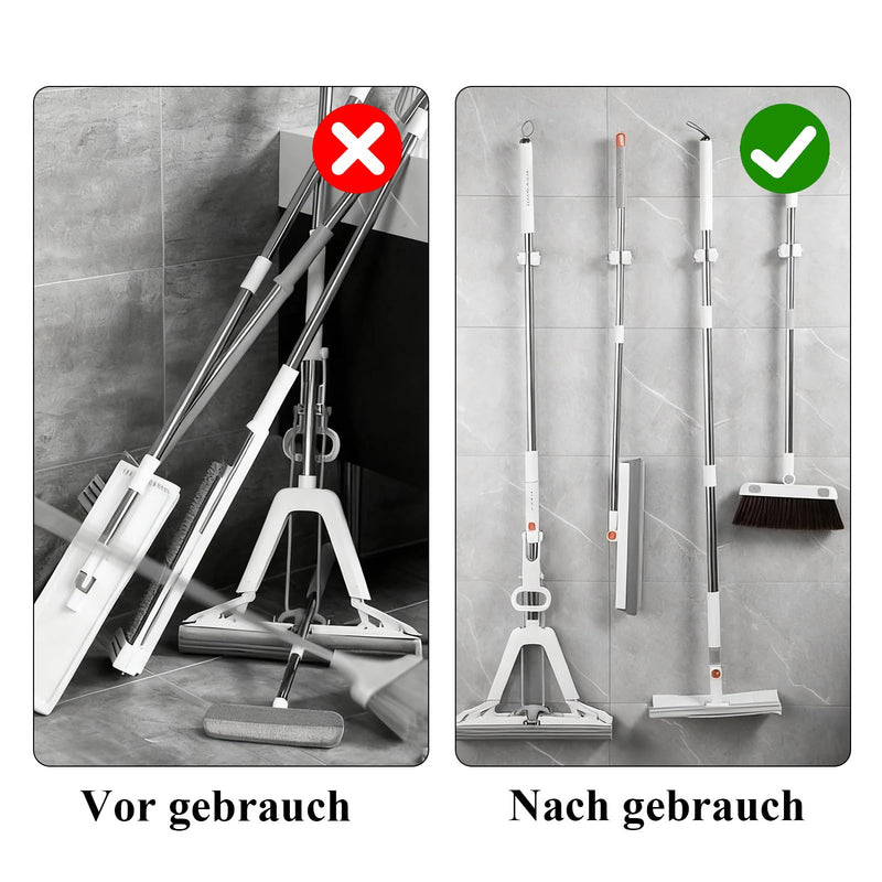 Pack of 4 Broom Holder Wall, Wall Mounting, No Drilling, Broom Holder, Self-Adhesive, Suitable for Storing Broom and Mop in Kitchens, Gardens, Garages