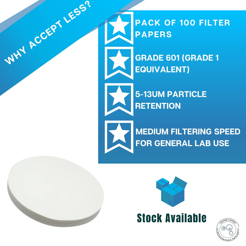 Camlab 1171058 Grade 601 [1] General Purpose Filter Paper, Medium Filter Speed, 150mm Diameter (Pack of 100) 150mm