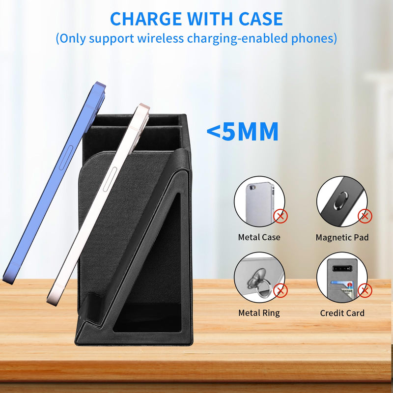 Wireless Charger with Desk Organizer, Fast Charging Station for iPhone 15 14 13 12 11 Pro Max/Samsung Galaxy S23/S22/S21/S20/Z Flip/Fold 5, Desk Phone Charger Stand Office Desktop Organizer Leather Black 1