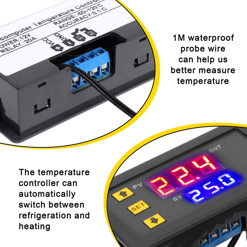 Temperature controller W3230 DC 12V 2 pieces: digital temperature controller temperature switch, digital thermostat digital display thermostat for heating cooling aquarium incubator terrarium