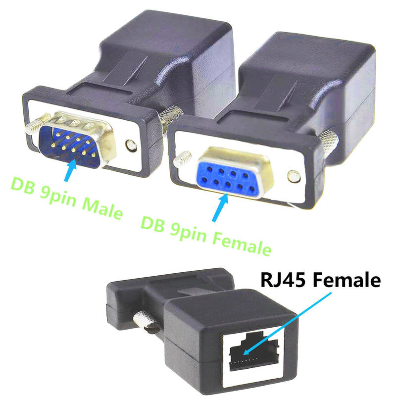 RS232 DB9 to RJ45 Serial Adapter DB9 Male to RJ45 Female Serial Converter and DB9 Female to RJ45 Female Serial Coupler LAN Ethernet Cat5e Cat6 Extender Adapter 2pcs