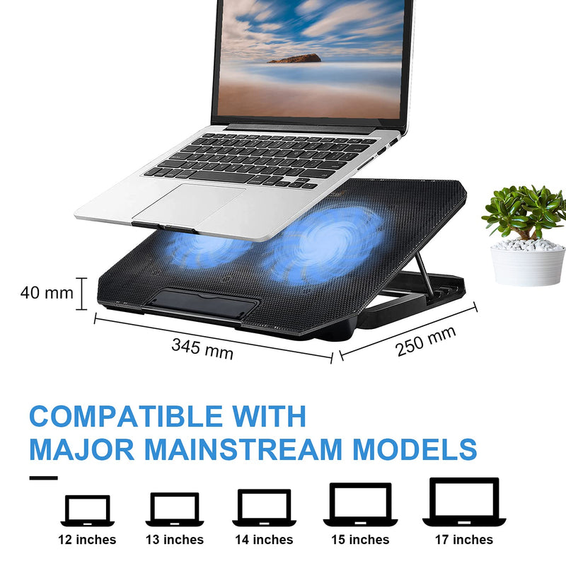 Laptop Cooling pad Laptop Cooler Stand Laptop Fan Cooling pad for 11-15.6 Inch Gaming Notebooks, 2 Turbine Fans,4 Angle Adjustable Laptop Cooling Stand (Black) Black