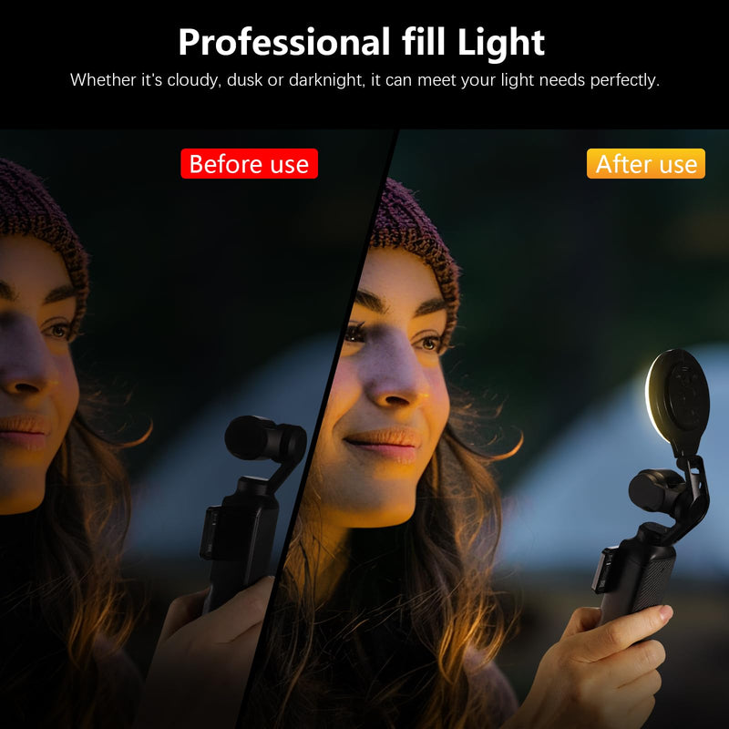 LED Light for DJI OSMO Pocket 3 Accessories, Auto-Follow Gimbal Selfie Vlog Video Auxiliary Fill Lighting, CRI≥95, 3-Color Temp 2500-9000K Brightness Adjustable, 2W USB-C (Black)