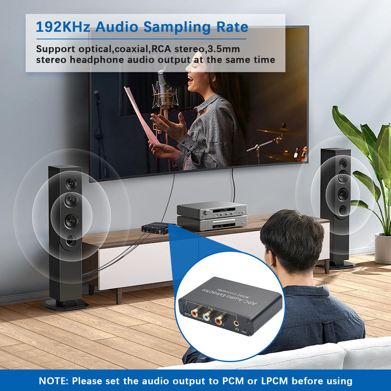 HDMI ARC Adapter,HDMI ARC to Optical Audio Adapter,192Khz DAC Digital to Analog Audio Converter,Optical HDMI ARC Input to Optical/SPDIF Coaxial Stereo L/R 3.5mm Jack Out for HDTV Soundbar