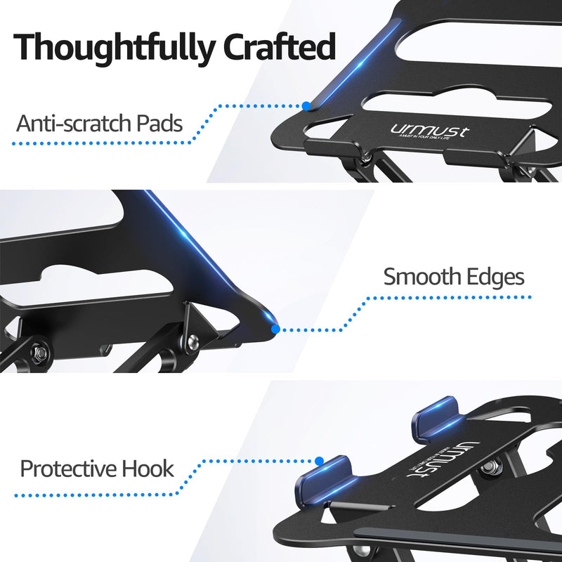 Urmust Laptop Notebook Stand Holder Adjustable Laptop Stand Portable Computer Riser Compatible with MacBook Air Pro HP Dell XPS Lenovo All Laptops 10-15.6"(Black) A-Black