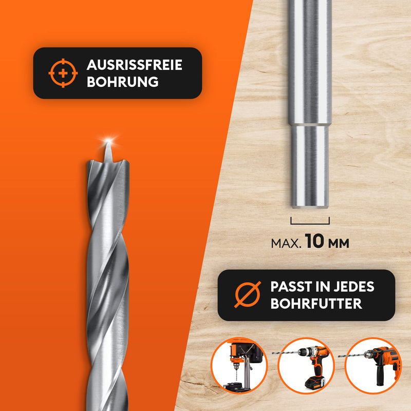 MEISTERGRIFF® wood drill set long [7 pieces] - Extra sharp drill bits - Stable & break-resistant auger drill bit - Ø 4, 5, 6, 7, 8, 10, 12 mm 230 mm
