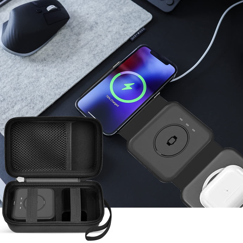 Travel Case for UCOMX for Nano/for Iseyyox/for LISEN/for RTOPS 3 in 1 Wireless Charger, Foldable Magnetic Charging Station Storage Holder Bag for Fast Charge Pad Cable and Adapter -Box Only (Black) Black