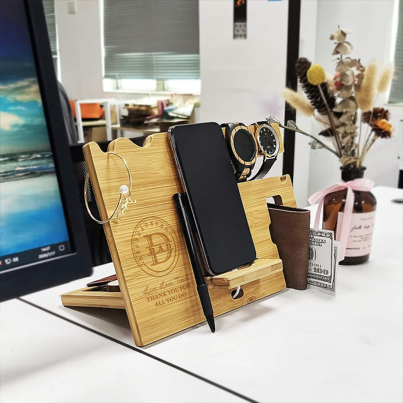 awofer Wood Phone Docking Station for Dad - Engraved Nightstand Organizer with Phone Stand, Accessory Holder, Watch Stand - Personalized Gifts for Fathers Day, Birthday, Thanksgiving, Christmas Stand For Dad