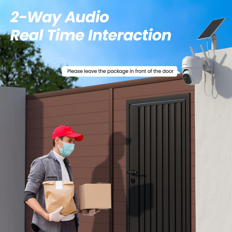 Cinnado Security Cameras Wireless Outdoor-2K Cameras for Home Security Outside Solar/Battery Powered 2.4G WiFi, 360° Color Night Vision,2 Way Audio, PIR Human Detection,Compatible with Alexa