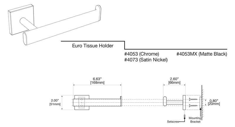 Gatco 4053MX Elevate Bathroom Single Post Euro Style Toilet Paper Holder, Matte Black