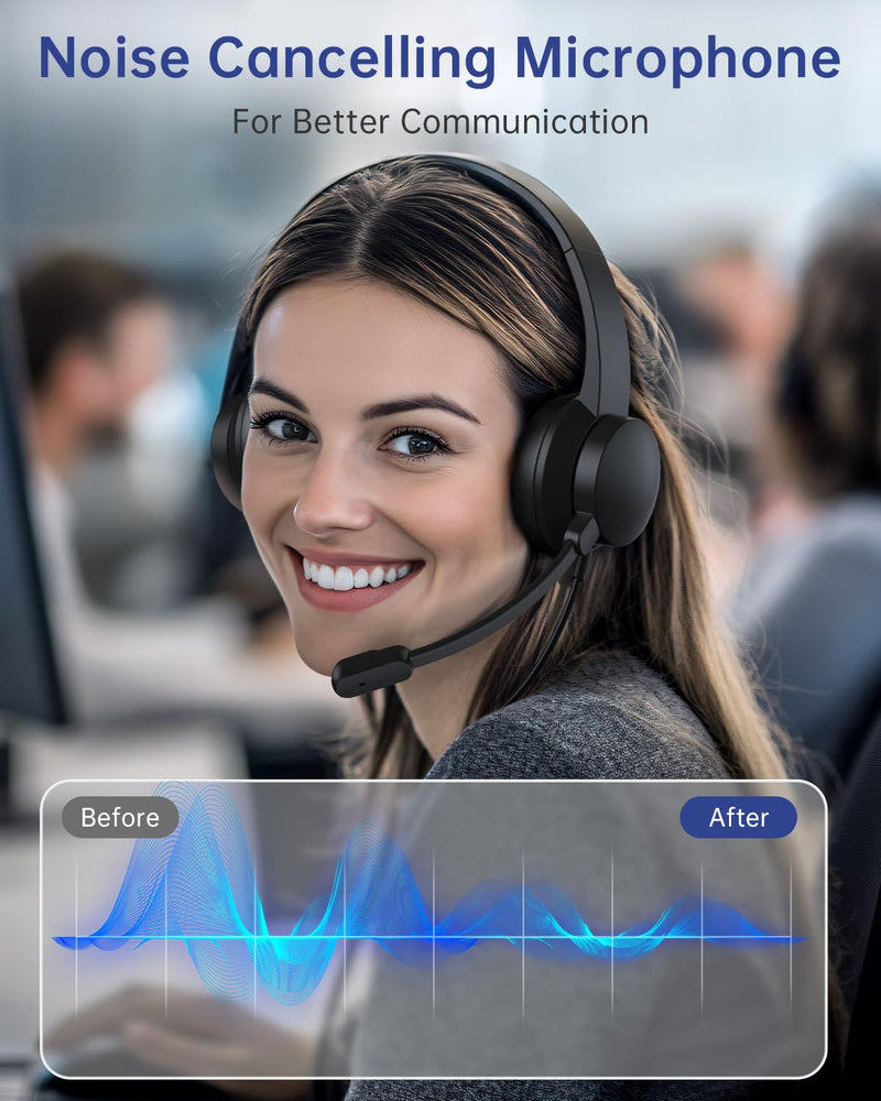 USB Headset with Microphone for PC, Wired Headphones with Mic USB Headset with Noise Cancelling Microphone, Computer Headset with Microphone for Home Office Online Class Teams Skype（Black） Black