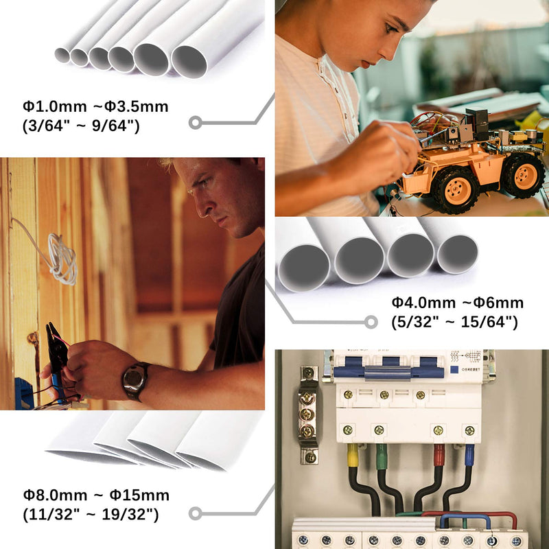 Heat Shrink Tubing Kit, 14 Sizes White Heat Shrink Tubing, Shrink Ratio 2:1 Heat Shrink Tubing Wire Wrap Industrial Heat Shrink Tubing Assortment for Wire Repairs, Soldering 4 | White set multisize