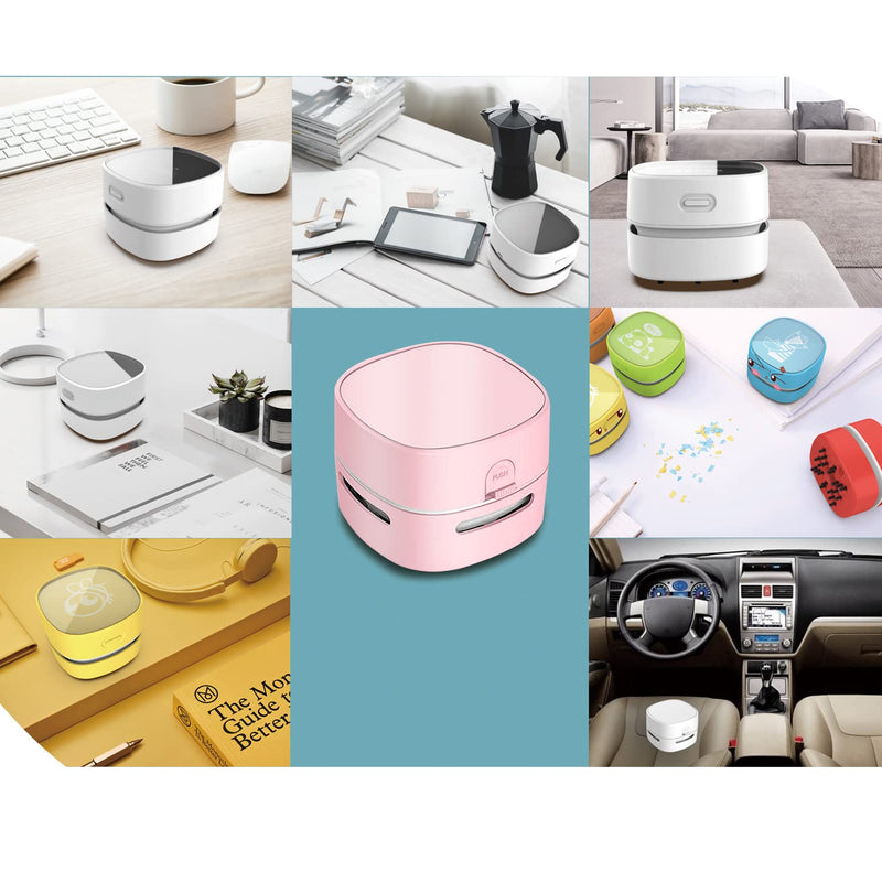 ODISTAR Desktop Vacuum Cleaner, Mini Table dust Sweeper Energy Saving,High Endurance up to 400 mins,360º Rotatable Design for Keyboard/Home/School/Office (Pink) Pink AA Battery