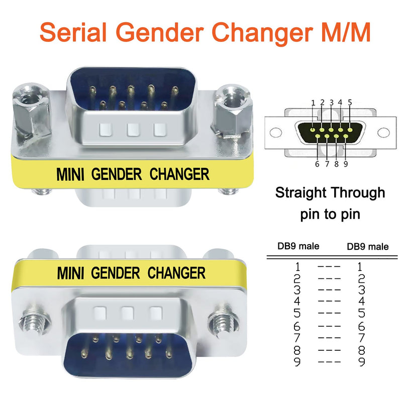 DTECH Serial Adapter 3-Pack (DB9 F-F, M-F, M-M), Mini Size RS232 Coupler, Female to Male 9 Pin Connector, for PC Computer Data Transfer