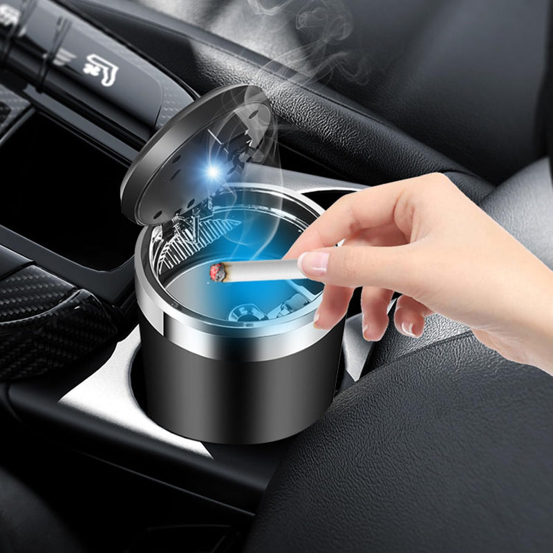 Car Ashtray, Car Ashtray with lid, Car Ash Tray with LED, Mini Trash Can for Car, Detachable Stainless Steel Ash Tray (Red) Red