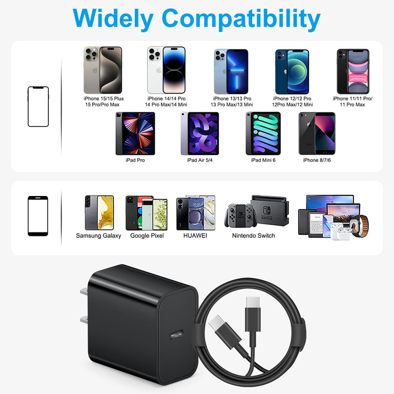 iPhone 16 15 Charger Fast Charging 10Ft - 2 Pack 20W USB C Wall Charger Block and Type C to C Cable Compatible with iPhone 16/16 Pro/16 Pro Max/iPhone 15, iPad Pro, Air 5/4, iPad 10（Black） Black