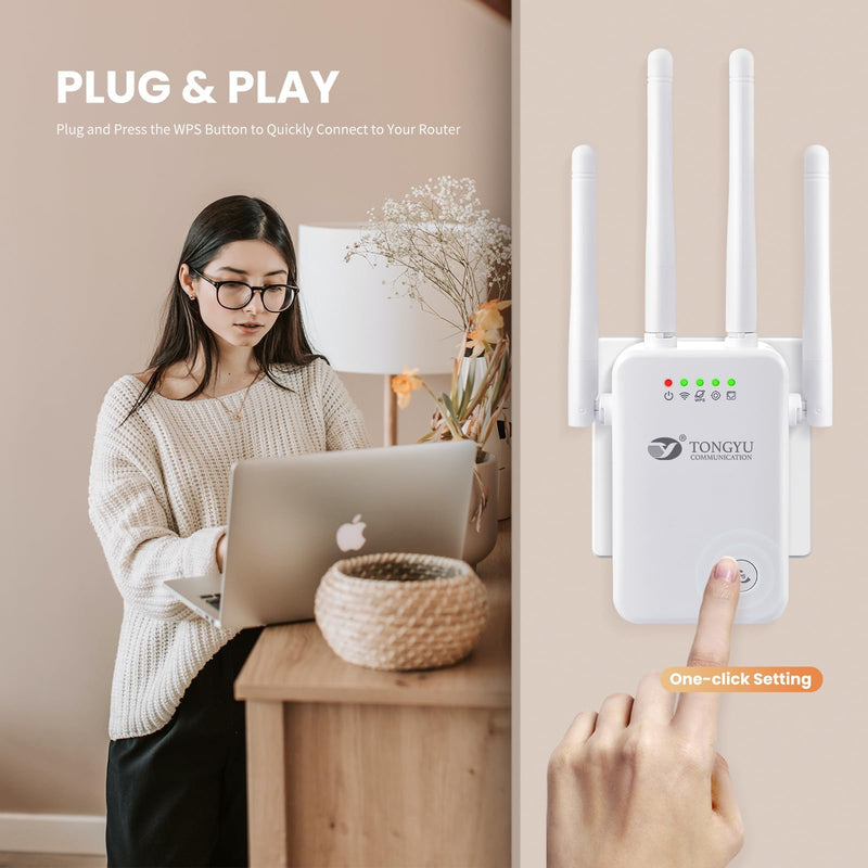 Tongyu 300Mbps WiFi Repeater/Extender Signal Booster for Home and Outdoor,Full Coverage 5000 sq.ft and 35 Devices WiFi Range Extender,with Repeater,Ap,Router 3-in-1 Function