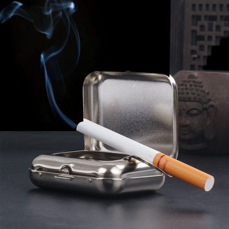 Portable Ashtray, VOVCIG Pocket Ashtray Windproof Ashtray with Lid Stainless Steel Car Ash Tray for Car Outdoor Cigars (Silvery) Silvery