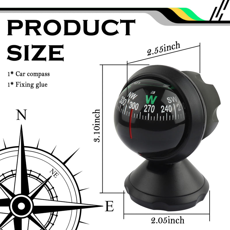 Compass for Car with Bottom Stick Car Compass Ball,Adjustible and Night Vision Car Compass Dashboard for Find Direction,Universal Car Accessories for Boat Car Truck SUV