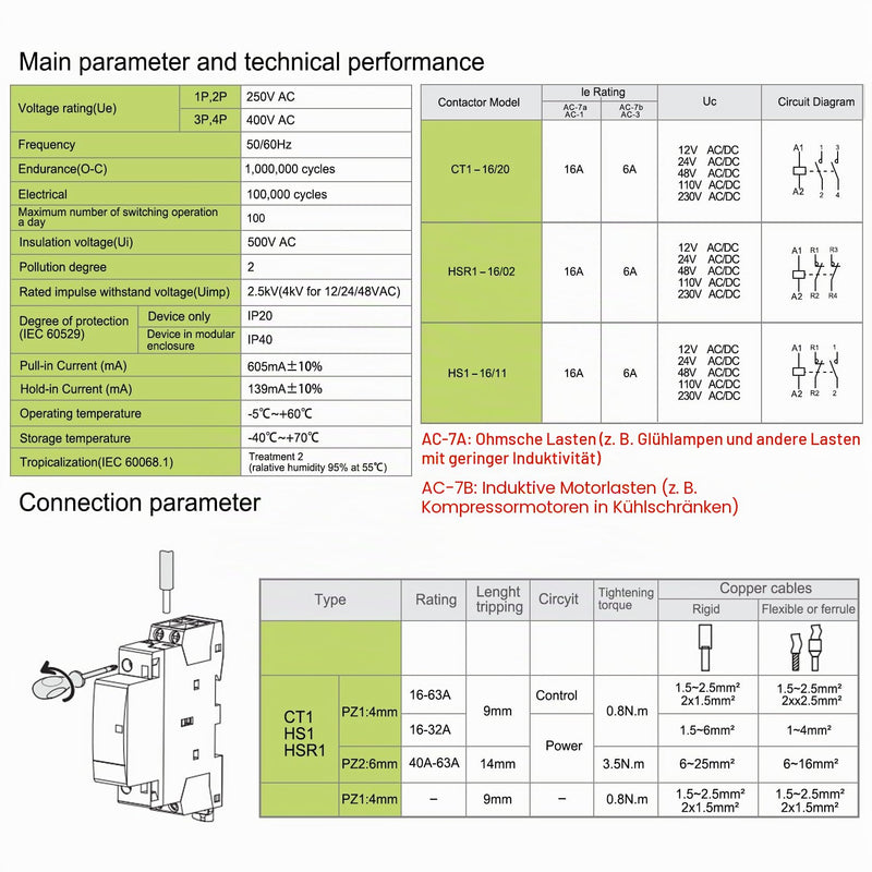 Heschen Household AC Contactor, HS1-16, Ie 16A, 2-Pole, 1NO 1NC, DC 12V Coil Voltage, 35mm DIN Rail Mounting DC12V 1NO 1NC 2P
