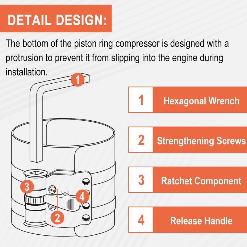 Piston Ring Compressor with Piston Installer Plier,Car Engine Compress Piston Ring Removal Installer Kit, Adjustable Size 2 Inch to 7 Inch Diamete