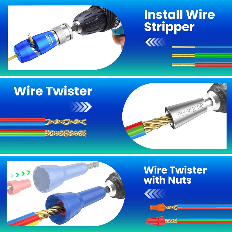 Wire Stripper for Drill, 6/8/10/12/14 AWG Wire Twister Tool for Drill, 2024 Upgrade Drill Wire Stripper and Twister Kit, Electric Wire Stripper Tool, Wire Stripping and Twisting Tool Electrical Tools Black