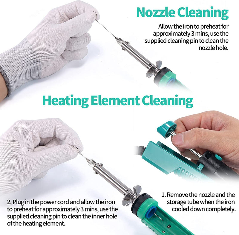 YIHUA 929D-V Electric Vacuum Desoldering Iron Soldering Iron Sucker Desoldering Pump with Shorter Charging Handle and Desoldering Nozzles 1.0mm 1.2mm for Through Hole Soldering (EU PLUG)